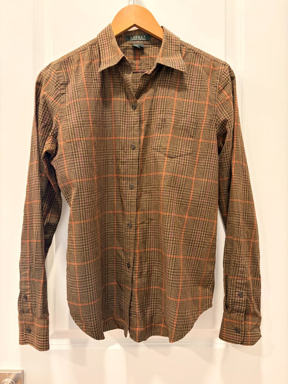 Lauren Ralph Lauren Plaid Classic Cotton Brown Button Down - Picture 5 of 9